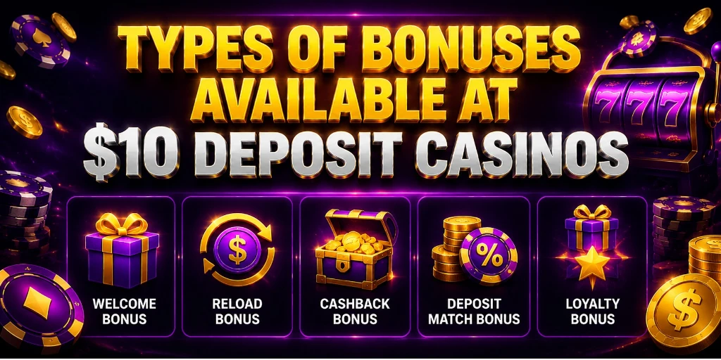 Types Of Bonuses Available At $10 Deposit Casinos